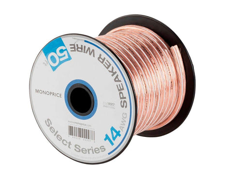 Monoprice Select Series 14 Gauge AWG Speaker Wire/Cable - 50ft Durable Plastic Jacket for Home Theater and Car Audio