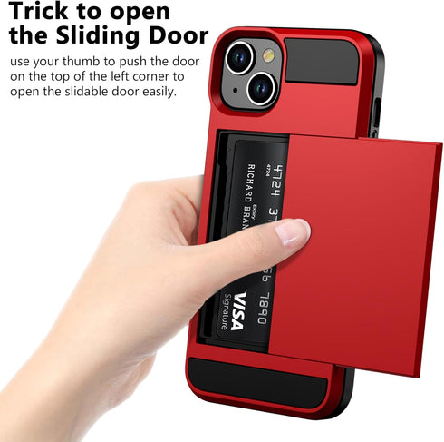 Vofolen iPhone 14 Case Wallet with Credit Card Holder, Red, Anti-Scratch Dual Layer Hybrid Bumper Armor