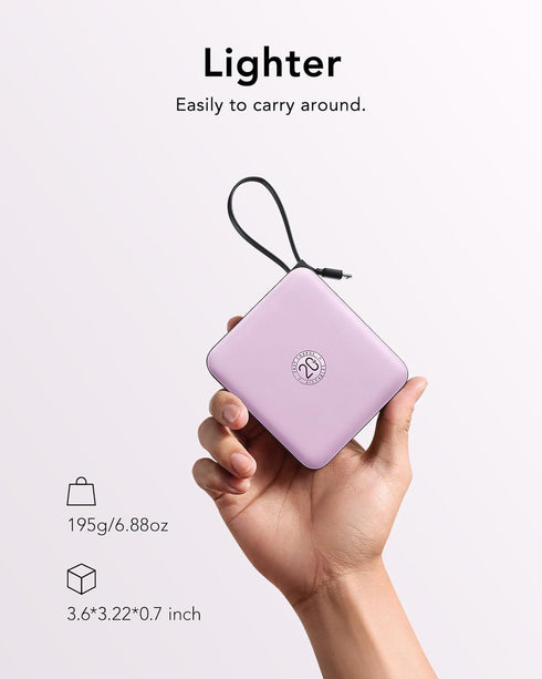 VRURC Portable Charger with Built-in Cable, 10000mAh Power Bank, 22.5W/PD20W Fast Charging USB C Battery Pack with LED