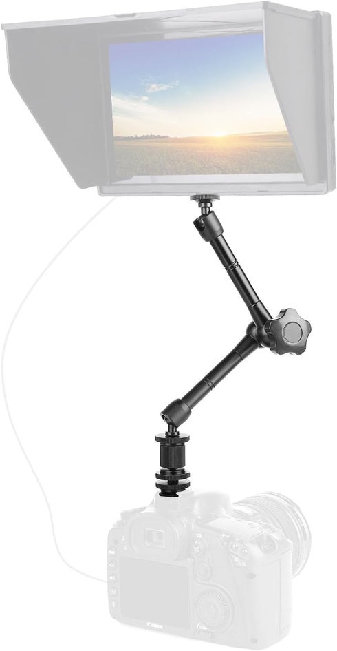 11'' Magic Arm with Hot Shoe Mount and 1/4'' Tripod Screw for DSLR Camera Rig, LCD, DV Monitor, LED Lights