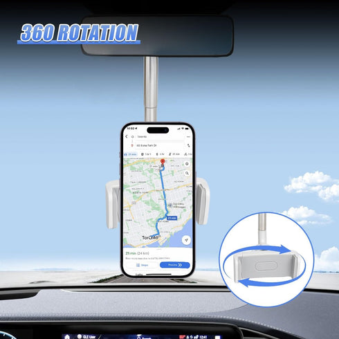 KPFILEH 360 Car Rearview Mirror Phone Holder, Multifunctional Anti-Shake Rotating Auto Smartphone Bracket, Universal
