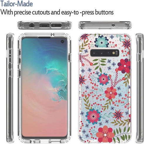 Clear Case for Galaxy S10, Soft TPU 360 Full Body Shockproof Hybrid Bumper Cover with Floral Prints