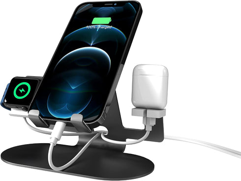 TALK WORKS 3-in-1 Electronics Station, Aluminum Stand Dock for Bedside, Table Compatible w/ iPhone 15/15 Pro/15 Pro