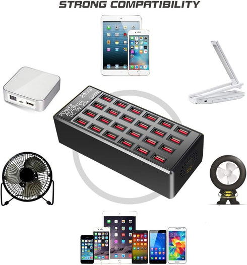 100w 24(20A) Port USB Fast Charging Station, Travel Desktop Rapid Charger for Smartphones, Tablets