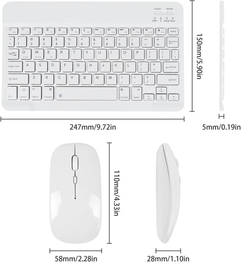 Bluetooth Keyboard and Mouse Combo - Ultra-Slim Portable Rechargeable Wireless Set for iPad, Mac OS, Android
