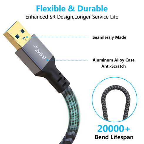 USB Extension Cable 20 ft, Long USB Extension Cable USB Extender Nylon Braided USB 3.0 Extension Cable for Webcam, Camera, Phone, Mouse, Keyboard, Printer and More