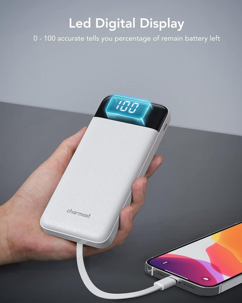 Portable Charger with Built-in Cables, Slim 10000mAh Travel Battery Pack, 6 Outputs 3 Inputs 3A Fast Charging