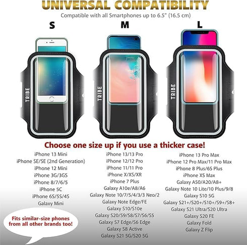 Adjustable Waterproof Phone Armband Case for Running, Compatible with iPhone Pro Max/Plus/Mini/SE and Galaxy S