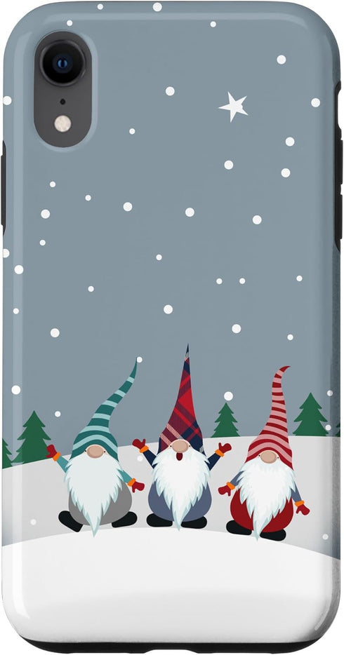 iPhone XR Christmas Gnomes Case, Plaid Stripes Pattern for Holidays, Snow Winter