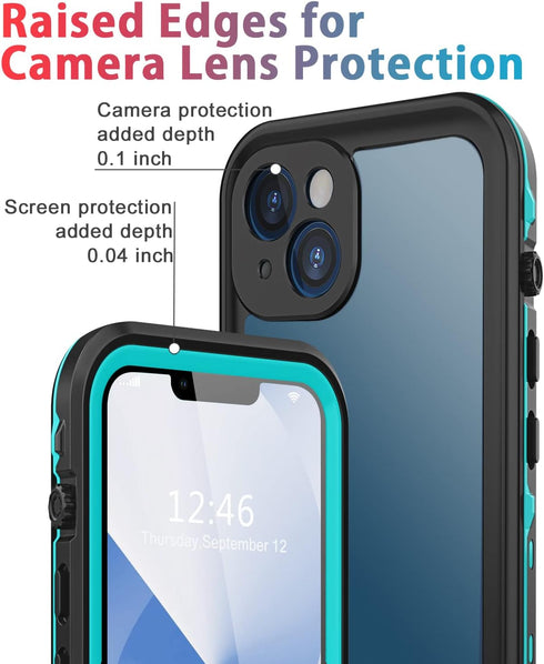 Waterproof Shockproof Case for iPhone 13, Full-Body Sturdy Cover with Camera Lens Protector and Built-in Screen