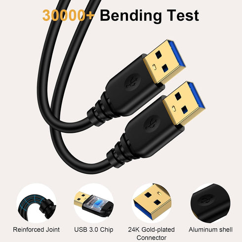 6FT, USB3.0 /3A USB to USB Cable Male to Male A to A USBA to USBA, USB-A to USB-A,Double Sided Data Transfer Charging
