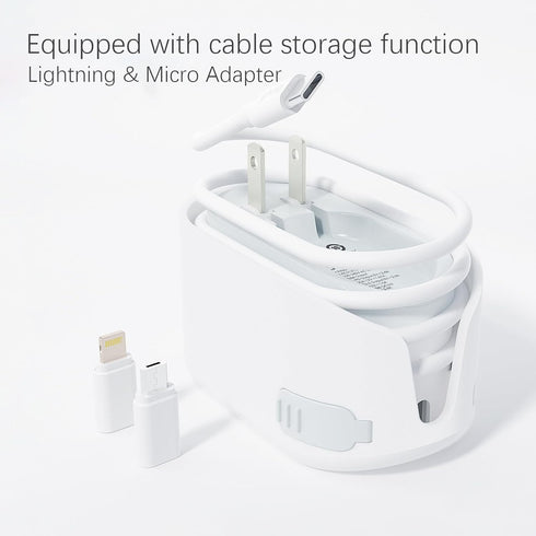 Budi 38W 3-Port USB Wall Charger, Multifunctional Built-in USB Cable Fast Charger for iPhone/Tablet/Samsung