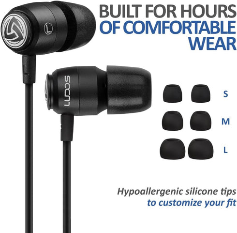 LUDOS Clamor 2 PRO Wired Earbuds, Noise Isolating Earphones with Microphone, Memory Foam for iPhone, Samsung, Kids