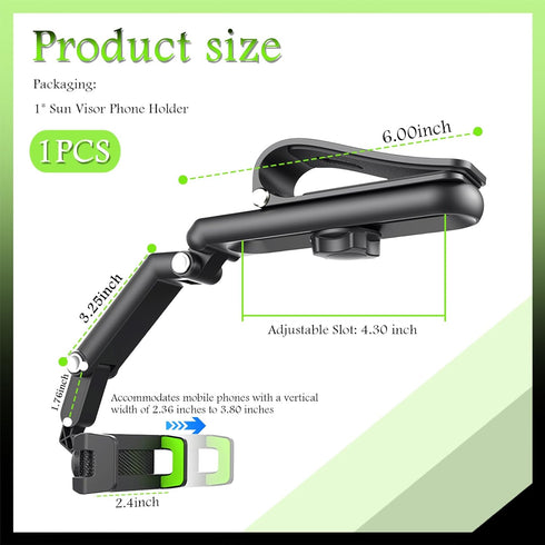 VKQTS 360 180 Sun Visor Phone Holder for Car with Swivel Design,Foldable Sunvisor Phone Holder for Car with Adjustable