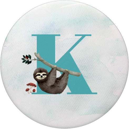 Cute Sloth Teal Color Initial Letter K PopSockets Swappable Grip