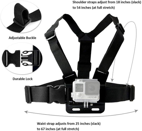 4 in 1 Chest Strap and Head Mount for GoPro Hero 12, 11, 10, AKASO EK7000, Brave 4, V50, Dragon Touch Action Cameras