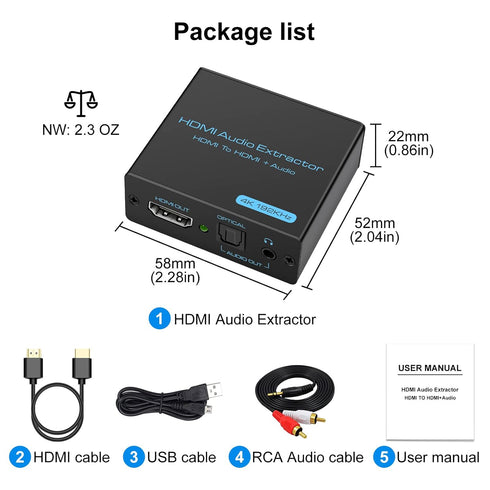 VPFET HDMI Audio Extractor - 4K HDMI to Optical 3.5mm AUX Audio Adapter Splitter Converter, Supports HDCP Digital DTS