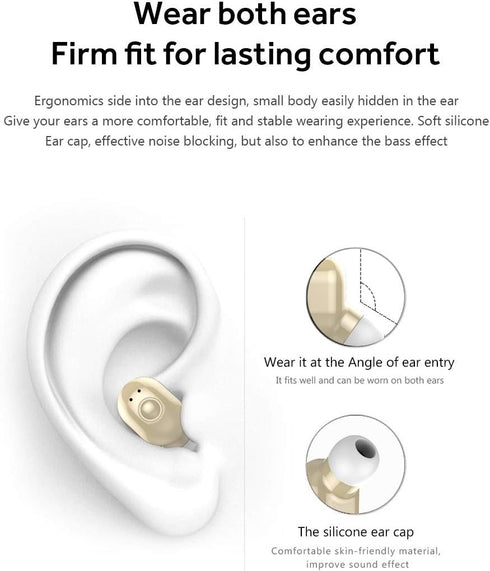 Smallest Wireless Mini Bluetooth Earbud with Mic for iPhone & Android - 4-5 Hour Playtime (Skin)