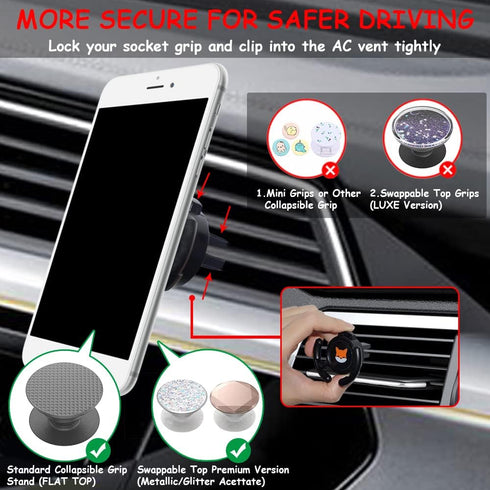 Car Vent Mount Holder for Pop Socket, Collapsible Phone Holder with Secure AC Vent Clip (Black)