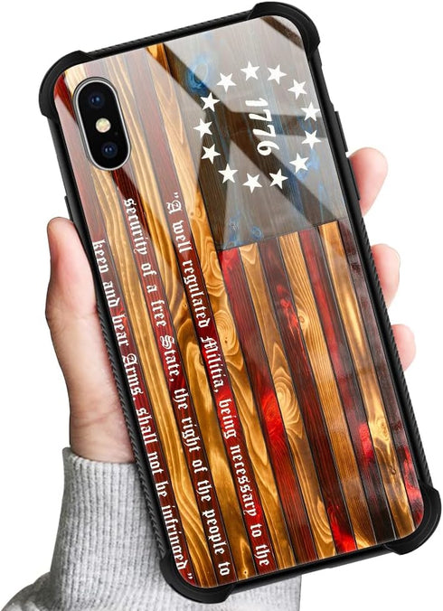 TnXee Betsy Ross 13 Star Wooden American Flag Case for iPhone Xs - Unique 1776 Design, Perfect Gift for Men & Women.