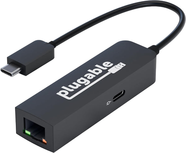 Plugable USB C to Ethernet Adapter, 2.5Gb with 100W USB-C PD Charging, Type C USB Ethernet Adapter for Windows, MacBook