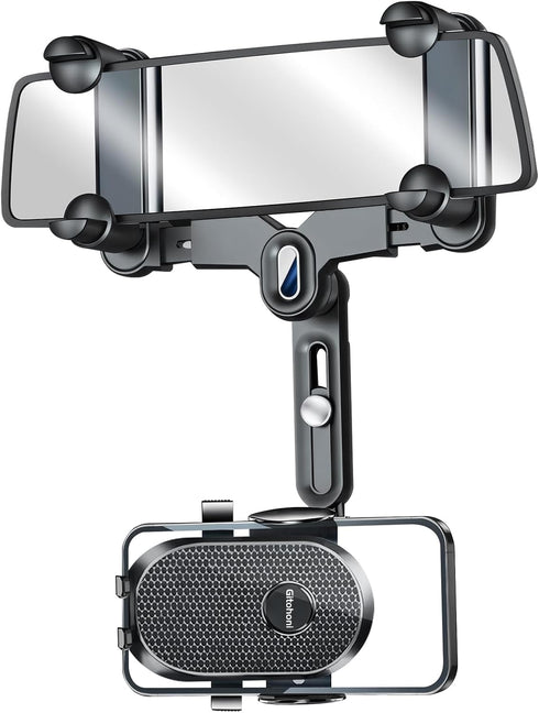 Rearview Mirror Phone Holder for Car, 360° Rotating and Retractable Mobile Phone Mount for Auto Visor, Adjustable GPS