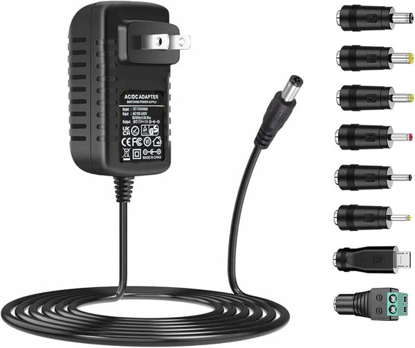 Universal AC Adapter 15V 1A Power Supply, 15W AC110V to DC15V Driver with 8 DC Plug Tips