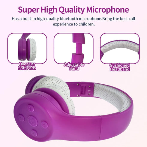 Toddler Wireless Headphones, Bluetooth Kids Headphones with 93db Volume Limited, Foldable with Built-in Mic for Cell
