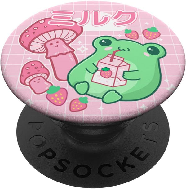 Cute Cottagecore Frog Strawberry Retro 90s Kawaii Aesthetic PopGrip Standard PopSockets