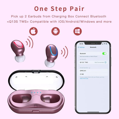 True Wireless Earbuds for Small Ears, Bluetooth Headphones, 48h Playtime, IPX7 Waterproof Sport Headphones in-Ear, with