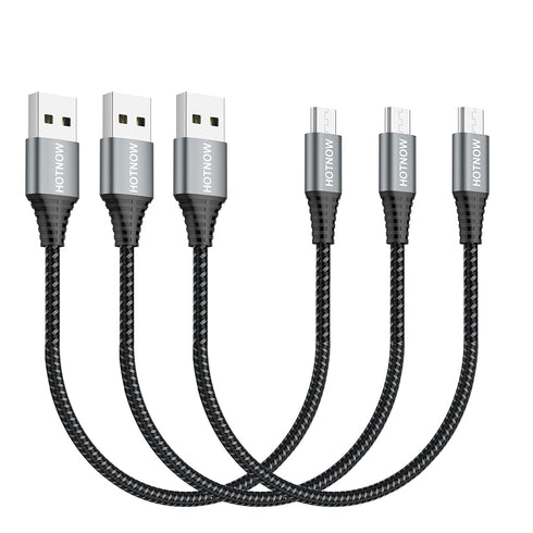 1ft Micro USB Cable 3-Pack, Nylon Braided Fast Charger for Samsung Galaxy S7, S6, Note 5, PS4 & More.