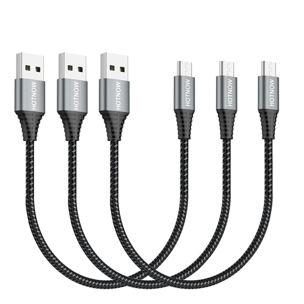1ft Micro USB Cable 3-Pack, Nylon Braided Fast Charger for Samsung Galaxy S7, S6, Note 5, PS4 & More.