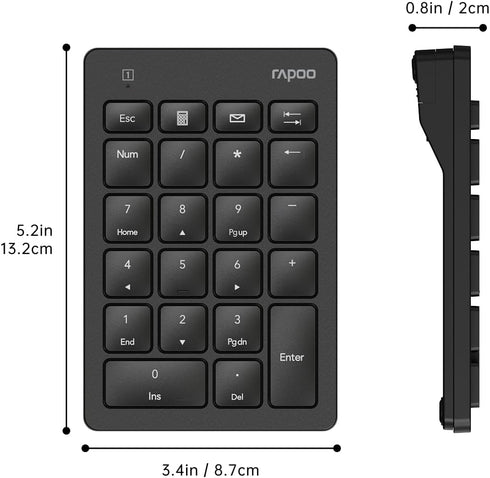 Rapoo K50 2.4G 22-Key Wireless Number Pad, Numeric Keypad for Laptop, Speed Data Entry, Numpad with Calculator, Email