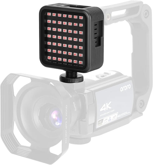 Ordro LN-5 Mini IR Night Vision Light for Video Camera, Built-in Rechargeable Battery, 3 Cold Shoe Mounts