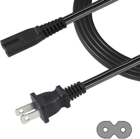TV Power Cord 10FT, 2 Prong Non-Polarized Plug NEMA 1-15P to C7 Figure 8 Replacement Supply Cord, Black-18AWG