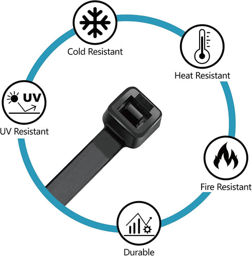 ANOSON Sizes(4+6+8+12), 2000 Pack, Zip Ties Assorted Black Cable Ties, UV Resistant Wire Ties by
