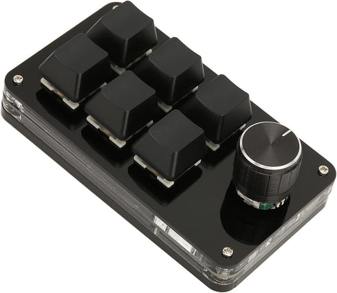 One Hand Macro Mechanical Keyboard, 6 Key Mini Keypad with Knob, DIY Programmable for Gaming and Designers