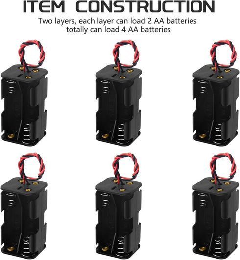 WMYCONGCONG 6 PCS 4 x 1.5V AA Battery Holder Case Box with Black Red Wire Leads