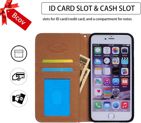 Case for iPhone 12 Pro Max, Cute Brown Cat Leather Flip Phone Case Wallet Cover with Card Slot Holder