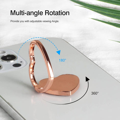 2 Packs Love Heart Shaped Cell Phone Ring Holder Stand, 360 Degree Rotation Finger Ring Kickstand (Rose Gold)