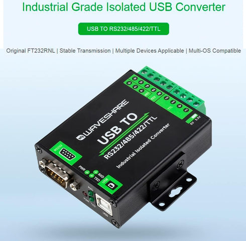 USB to RS232/485/422/TTL Converter with FT232RNL Chip, Industrial Isolated USB Adapter for Multi Devices