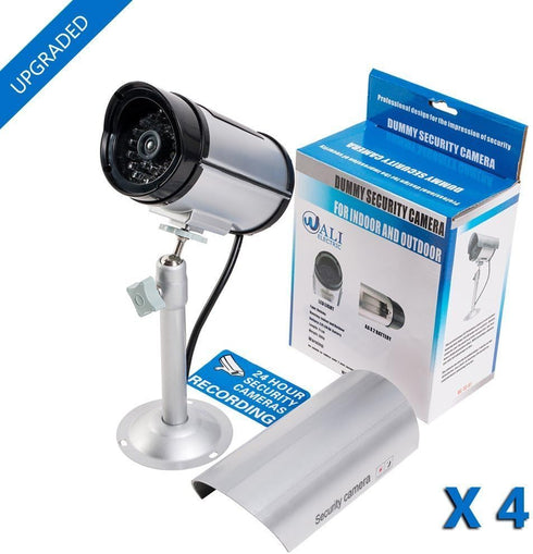 WALI Bullet Dummy Fake Security Camera, Realistic Red LED Light for Outdoor Indoor, Fake CCTV with Security Alert