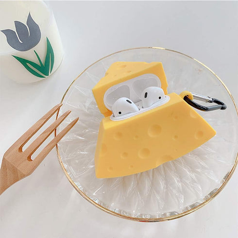 UnnFiko Super Cute Cheese Case, 3D Cartoon Soft Silicone Protective Mini Bag for AirPods Pro with Keychain