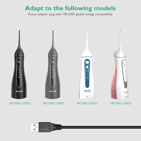 Nicwell Water Flosser Charger, Lnauy Power Cord Compatible with Nicwell F5025 COSLUS F5020E Cordless Portable Water