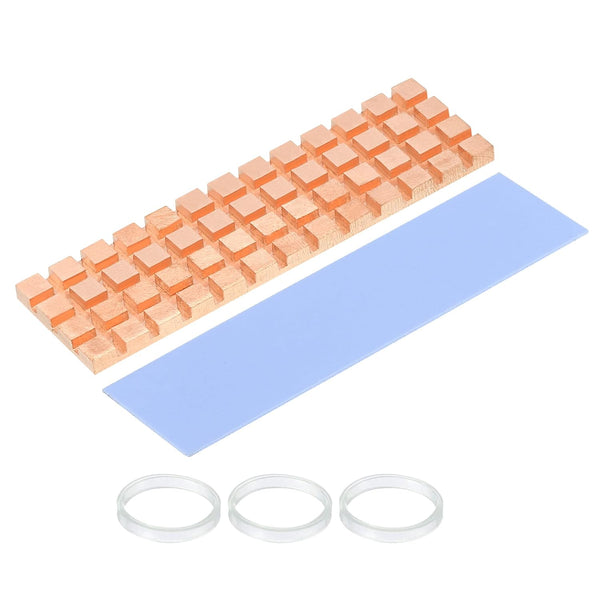 MECCANIXITY Copper Heatsink 70x20x3mm, Thermal Pad and Rubber Ring for M.2 SSD Memory, PC, Laptop Cooler Set