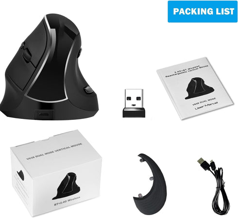 Ergonomic Vertical Mouse: 2.4G Bluetooth Dual Mode Optical Computer Mice, Wireless Rechargeable Mouse with Removable