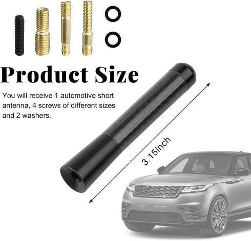 Sylvil 3.15" Car Short Antenna, Aluminum Radio Antennas Replacement, Carbon Fiber Antenna Kit with Screws, AM/FM Roof