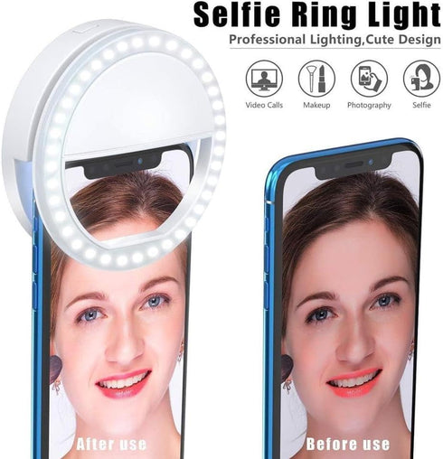 Generic 3 Selfie Ring Light for iPhone, Android, Tablet - Rechargeable Clip-on Light Levels