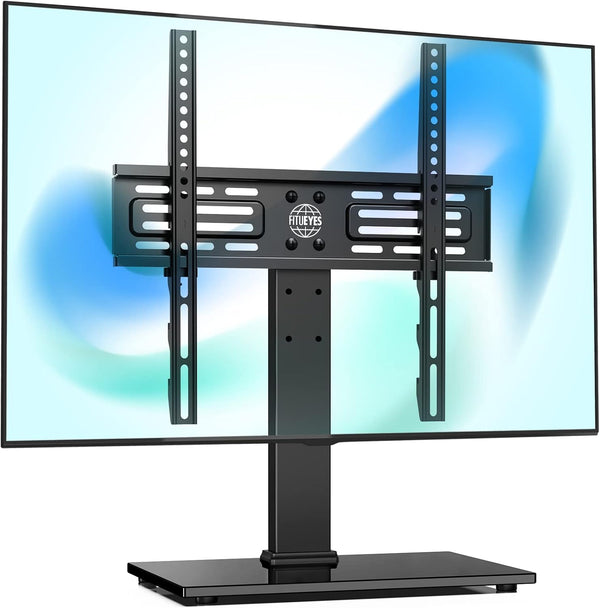FITUEYES Universal TV Stand, Swivel Tabletop TV Stand for 28-55 Inch Flat Screens, Height Adjustable, Black