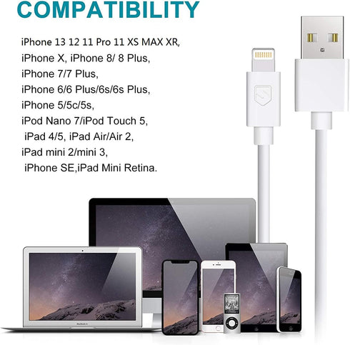 4Pack 6FT Lightning to USB Charging Cable for iPhone 13, 12, 11 Pro, XS MAX, XR, X, 8, 7, 6, 5 (S-06WH)
